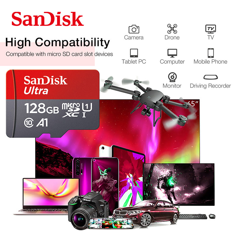 SanDisk Micro SD Card 32GB 64GB Memory Card 128GB tarjeta  A1 Ultra Micro TF Card 256GB for Phone Tablet Free Shipping