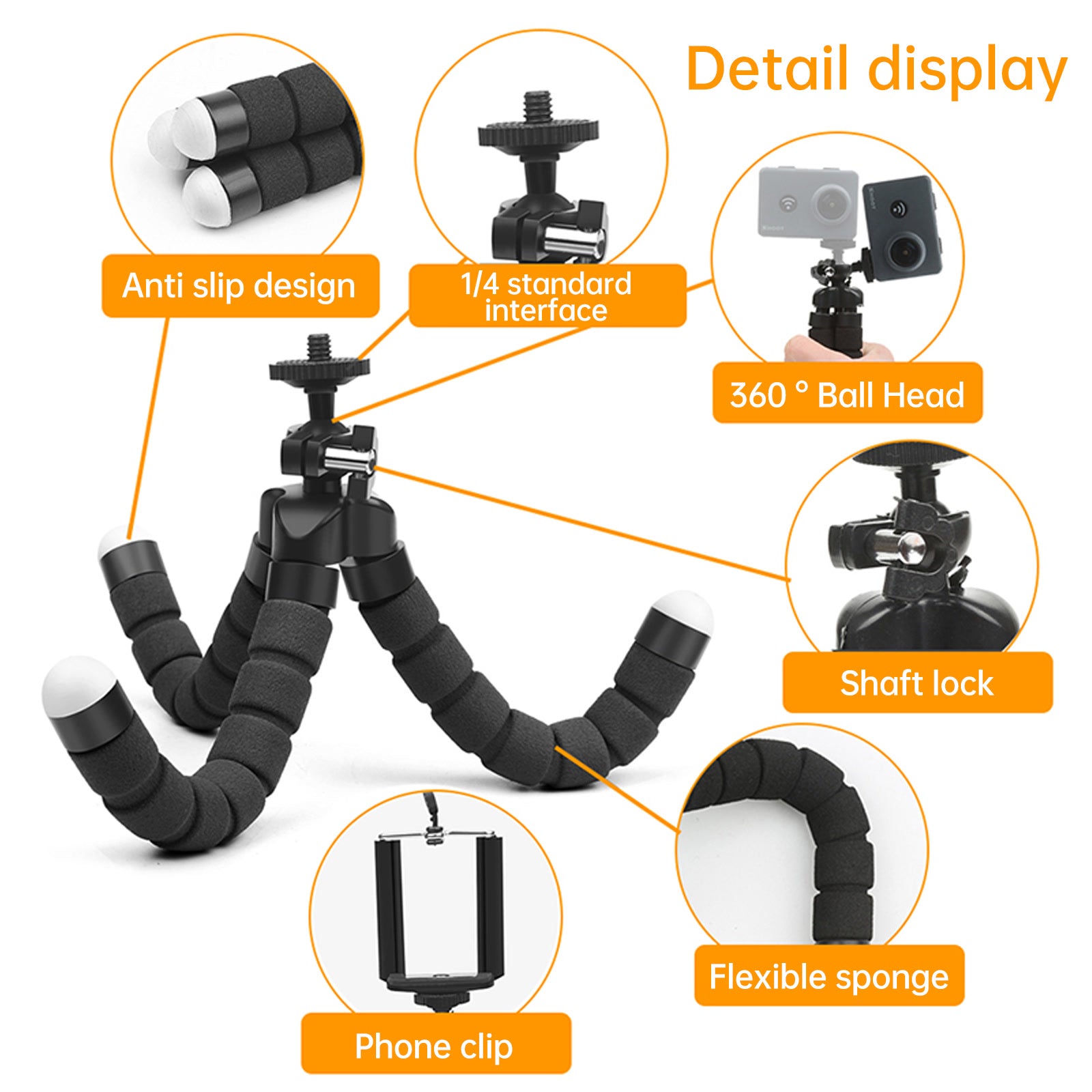 Tripod For Phone Mobile Camera Holder Clip Sports Camera Monopod Stand Octopus For Gopro Hero 11 10 9 8 Mini MAX Flexible Tripod