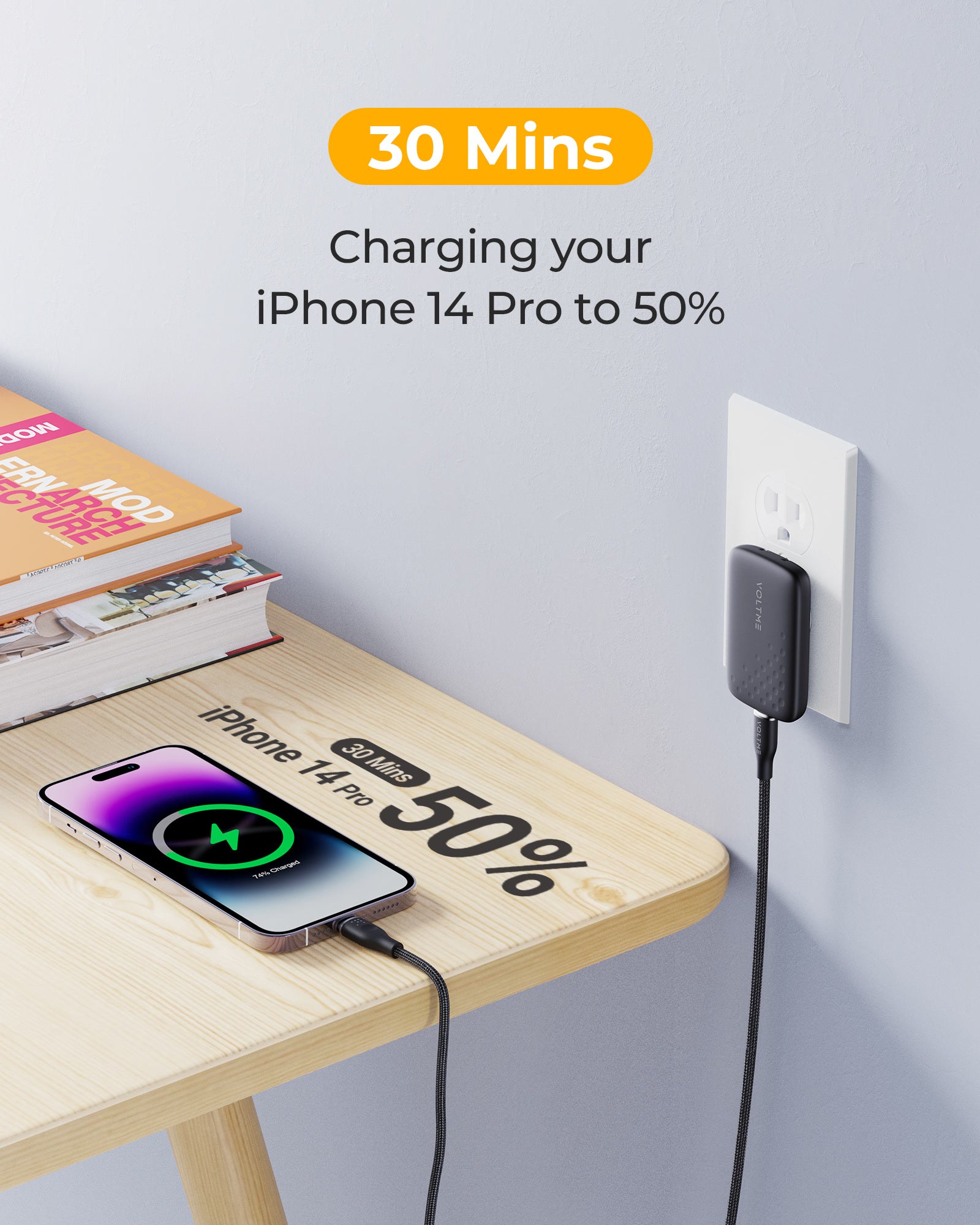 VOLTME UltraThin 30W Fast Charger V-Dynamic & GaN Tech PD USB C Charger Slim Compact Type-C Charger For iPhone 14 Pro Max/Galaxy