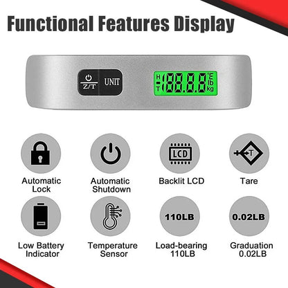 110lb/50kg Portable Scale Digital LCD Display Electronic Scale Weight Suitcase Travel Weighs Baggage Bag Weight Balance Tool