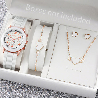 5/6PCS Women Watches Fashion Silicone Band Women Quartz Watches Jewelry Set Reloj Mujer Girls Clock Gift (Without Box)