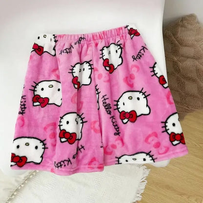 Sanrio Hello Kitty Y2k Kawaii Anime Flannel Pajamas Women'S Warm Woolen Cartoon Casual Home Pants Autumn Winter Fashion Trousers