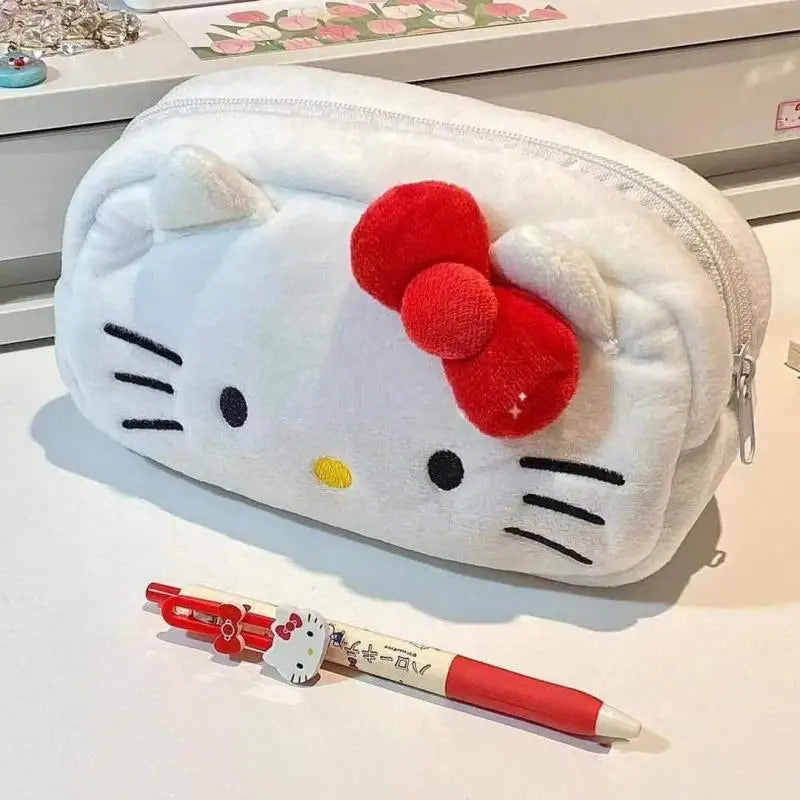 Cute Hello Kitty Plush Pencil Case Student Large Capacity Stationery Bag Kawaii Cute Girls Makeup Storage Bag Party Gifts