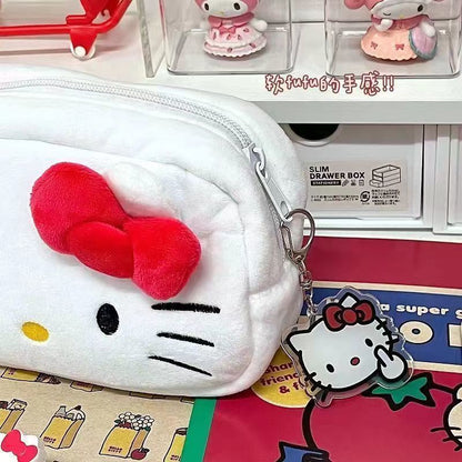 Cute Hello Kitty Plush Pencil Case Student Large Capacity Stationery Bag Kawaii Cute Girls Makeup Storage Bag Party Gifts