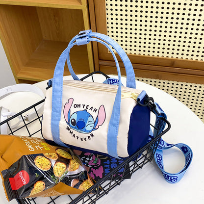 Stitch Canvas Bucket Bag Cute Cartoon Handbag Casual All-match Crossbody Bag Portable Anime Satchel Tote Women Fashion Backpacks