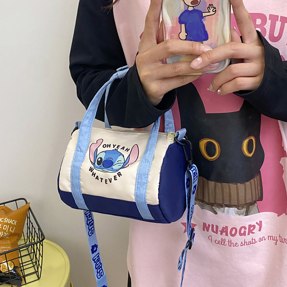 Stitch Canvas Bucket Bag Cute Cartoon Handbag Casual All-match Crossbody Bag Portable Anime Satchel Tote Women Fashion Backpacks