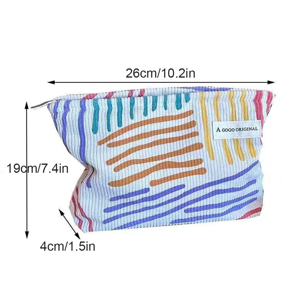 Colorful Stripes Corduroy Cosmetic Bag Portable Travel Toiletry Bag Skincare Sundries Aesthetic Makeup Storage Bag-ll