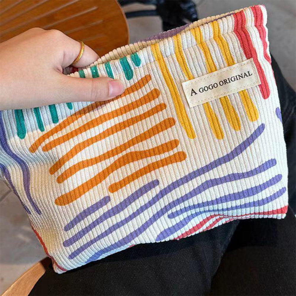 Colorful Stripes Corduroy Cosmetic Bag Portable Travel Toiletry Bag Skincare Sundries Aesthetic Makeup Storage Bag-ll