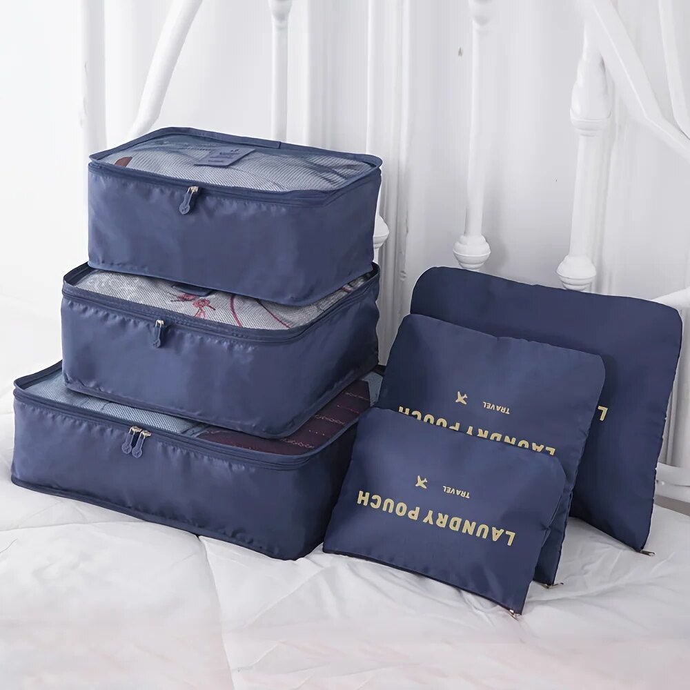 6pcs Travel Luggage Packing Cubes, Suitcase Clothes Storage Bag, Foldable Organizer Shoes Underwear Pouch