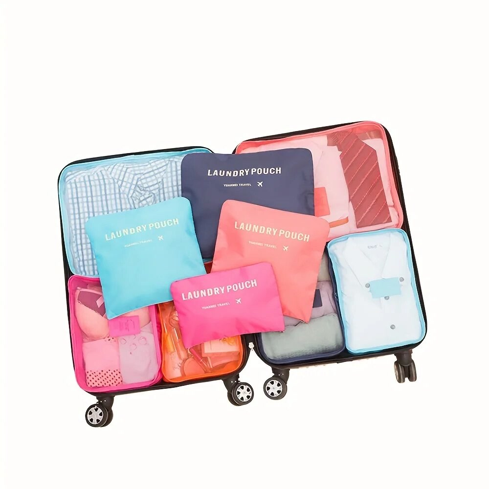 6pcs Travel Luggage Packing Cubes, Suitcase Clothes Storage Bag, Foldable Organizer Shoes Underwear Pouch