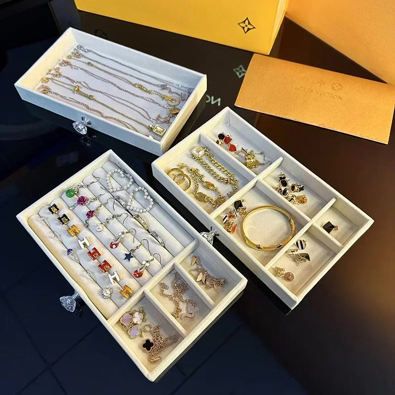 Acrylic Velvet Jewelry Organizer with 3 Drawers Stackable Display Storage Earrings Necklace Bracelets Box Holder Case for Women