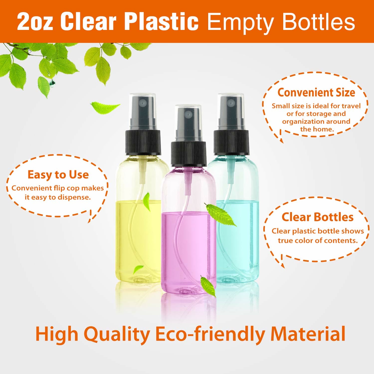 10PCS Fine Mist Clear Spray Bottles Refillable Essential Oils Vials Travel Perfumes Reusable Empty Plastic Alcohol Spray Bottle