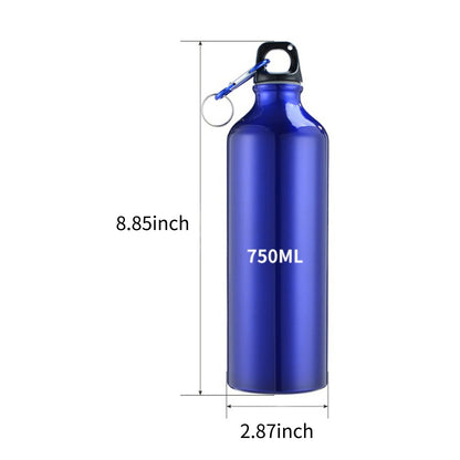 750mL Water Bottle with Carabiner Portable Reusable Leakproof Aluminum Water Jug for Hiking Travel Outdoor Sports Gym Fitness