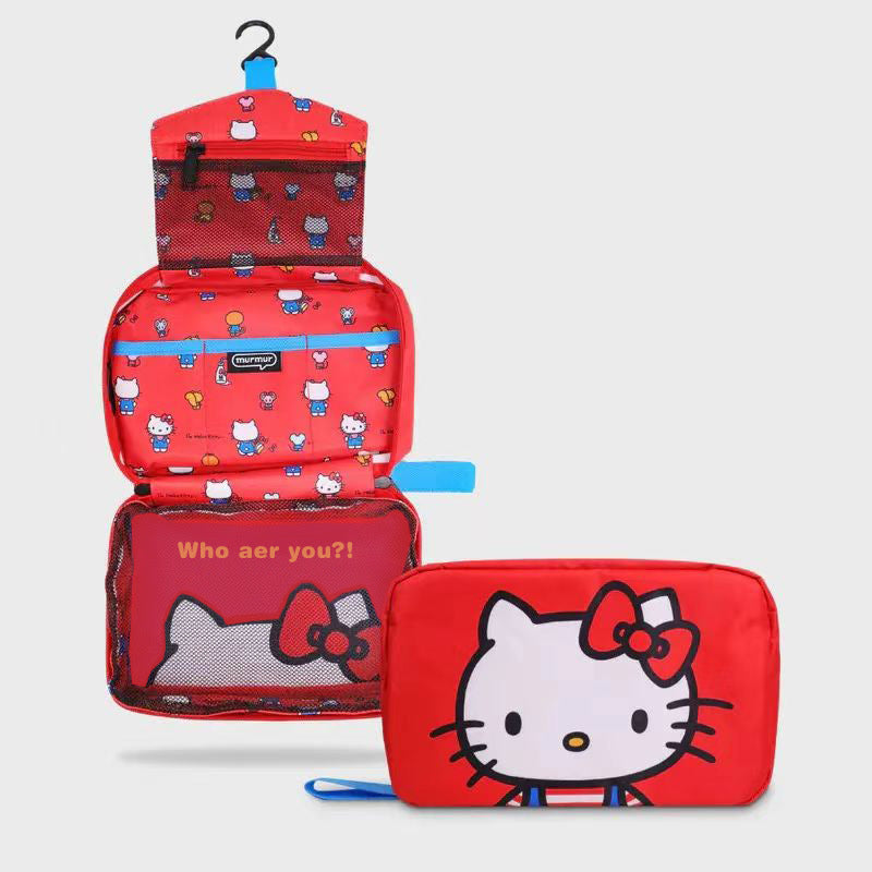 Sanrio Hello Kitty Cartoon Fold Cosmetic Storage Bag Portable Large Capacity Hangable Wall Handbag A Birthday Gifts for Girls