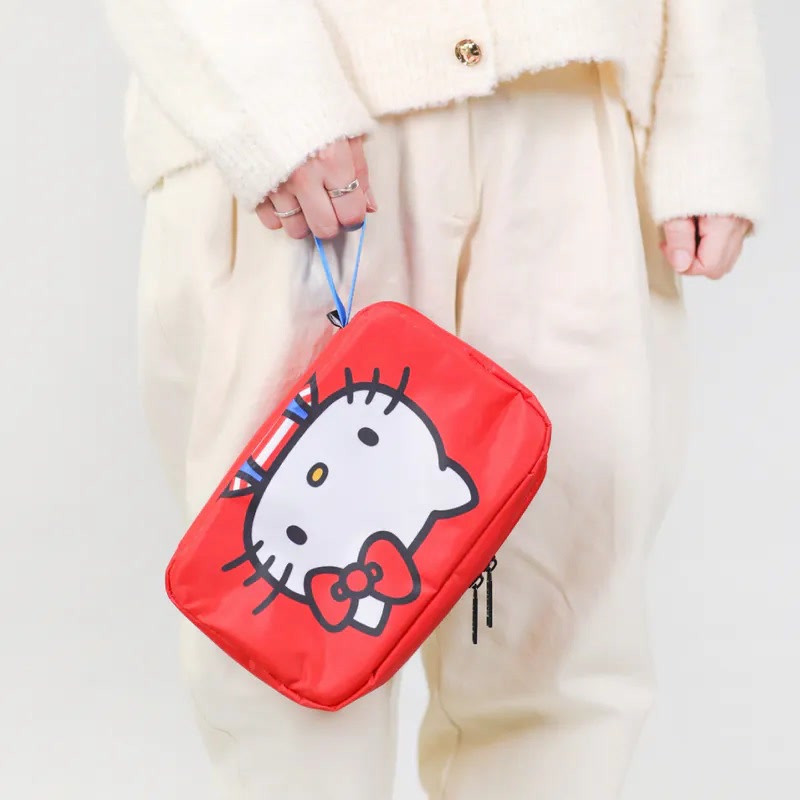 Sanrio Hello Kitty Cartoon Fold Cosmetic Storage Bag Portable Large Capacity Hangable Wall Handbag A Birthday Gifts for Girls