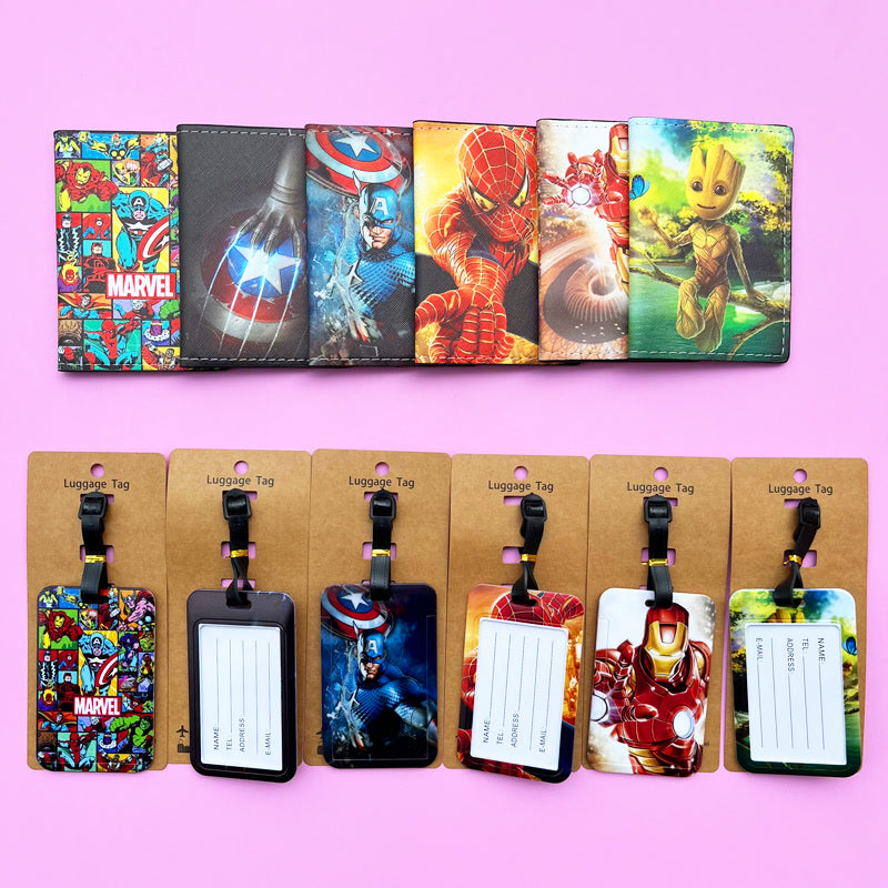 1Set Superheroes Passport Cover and Luggage Tags Travel Passport Holder Baggage Tag Business ID Card Holder Luggage Label