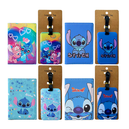 1Set STITCH Passport Cover and Luggage Tags Disney Travel Passport Holder Baggage Tag Business ID Card Holder Luggage Label