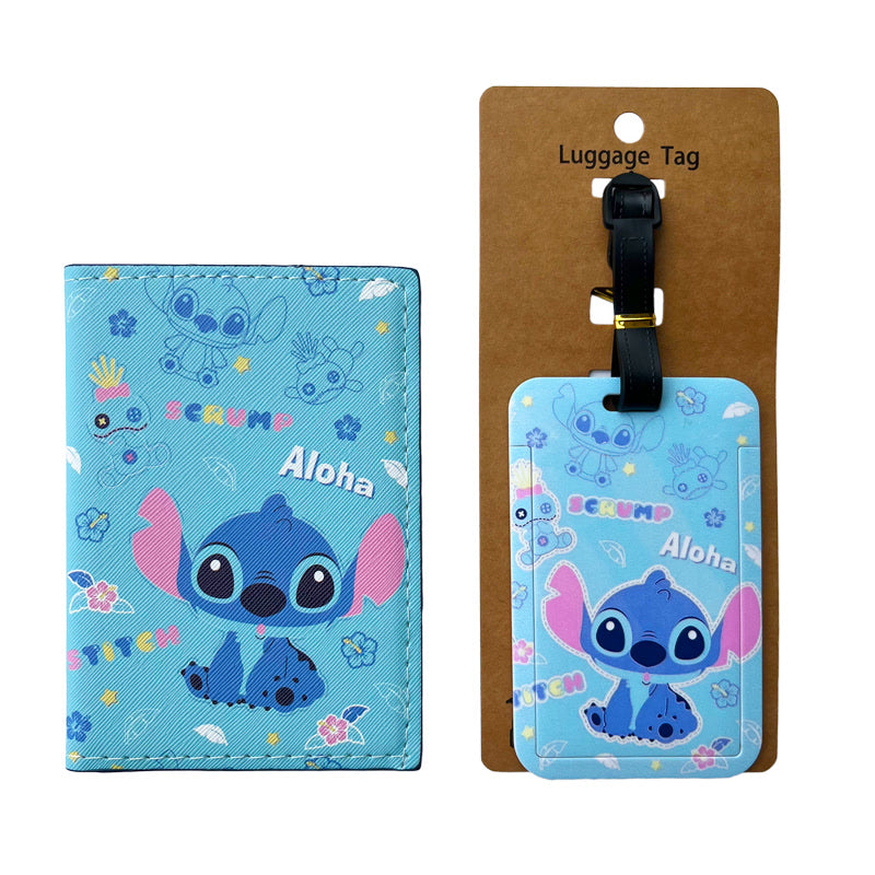 1Set STITCH Passport Cover and Luggage Tags Disney Travel Passport Holder Baggage Tag Business ID Card Holder Luggage Label