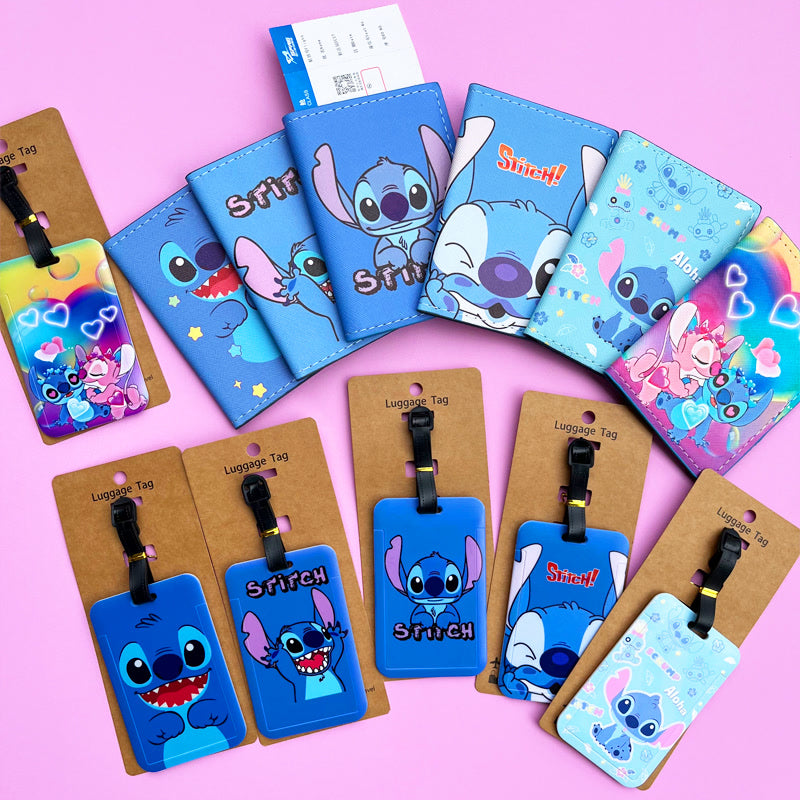 1Set STITCH Passport Cover and Luggage Tags Disney Travel Passport Holder Baggage Tag Business ID Card Holder Luggage Label