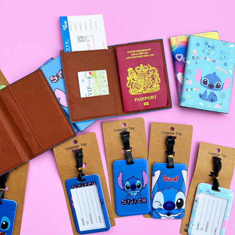 1Set STITCH Passport Cover and Luggage Tags Disney Travel Passport Holder Baggage Tag Business ID Card Holder Luggage Label