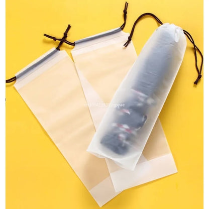 Collapsible Umbrella Storage Waterproof Bag Wet Carry-On Bag Reusable Umbrella Cover for Travel Translucent Drawstring Pocket