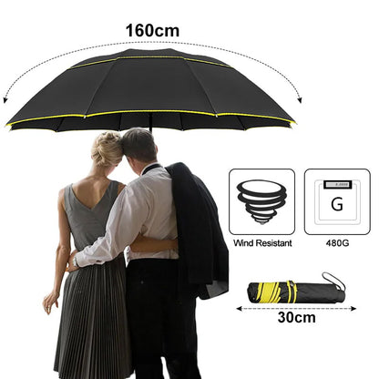 130cm Double Strong Wind Resistant Umbrella Rain Women Large Folding Non-automatic Umbrellas Men Family Travel Business Paraguas