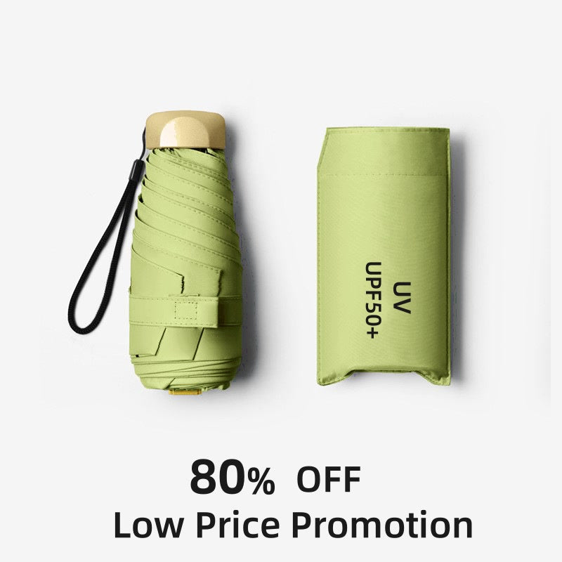 80%Off Mini Sun Umbrella Small Pocket Rain Travel Umbrella Vinyl Folding Umbrella UV Protection Sun Shade Pocket Parasol Capsule