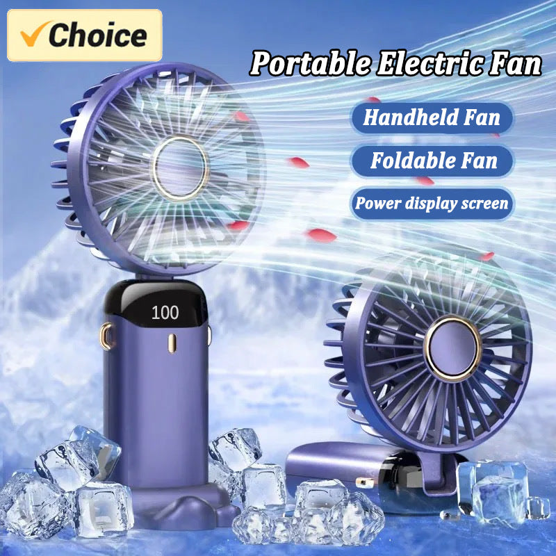 USB Handheld Mini Fan Foldable Portable Neck Hanging Fans 5 Speed USB Rechargeable Fan with Phone Stand and Display Screen