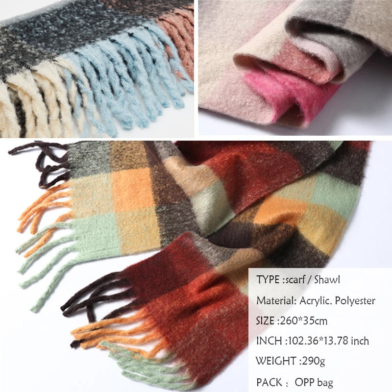 2023 New Men Women Cashmere Scarf Thicked Warm Blanket Colorful Plaid Long Tassels Soft Shawls Neck Wraps Scarves