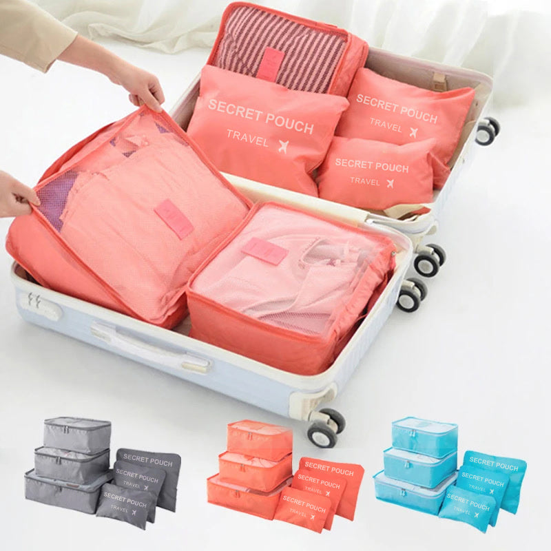 6 Pcs/Set Pink/Blue/Grey Travel Storage Bag Large Capacity Waterproof Luggage Clothing Underwear Storage Bag Bag With Zipper