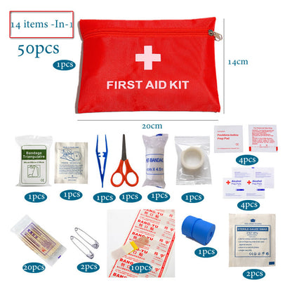 50pcs Set Portable First Aid Kit Red Car Emergency Kit Accessories For Home Family Travel Outdoor Emergency Medical Treatment