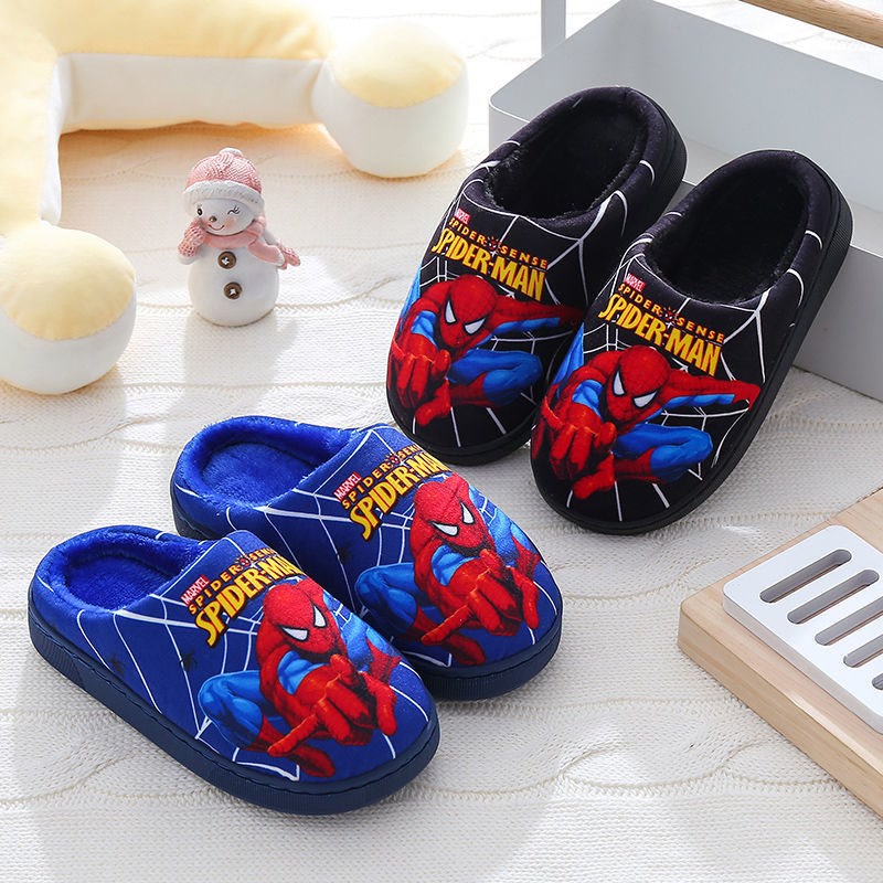 Cartoon Printed Spider-man Cotton Slippers For Children's Shoes Fashion New Style Warmth Autumn Winter Indoor Kids Boys Slipper