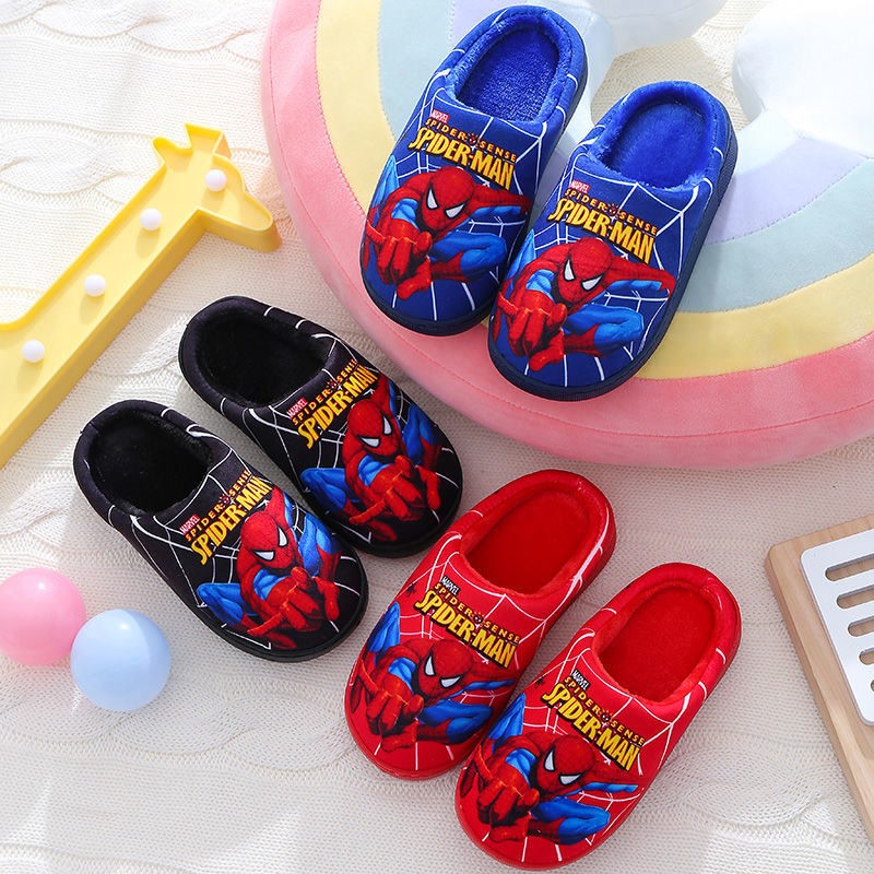 Cartoon Printed Spider-man Cotton Slippers For Children's Shoes Fashion New Style Warmth Autumn Winter Indoor Kids Boys Slipper