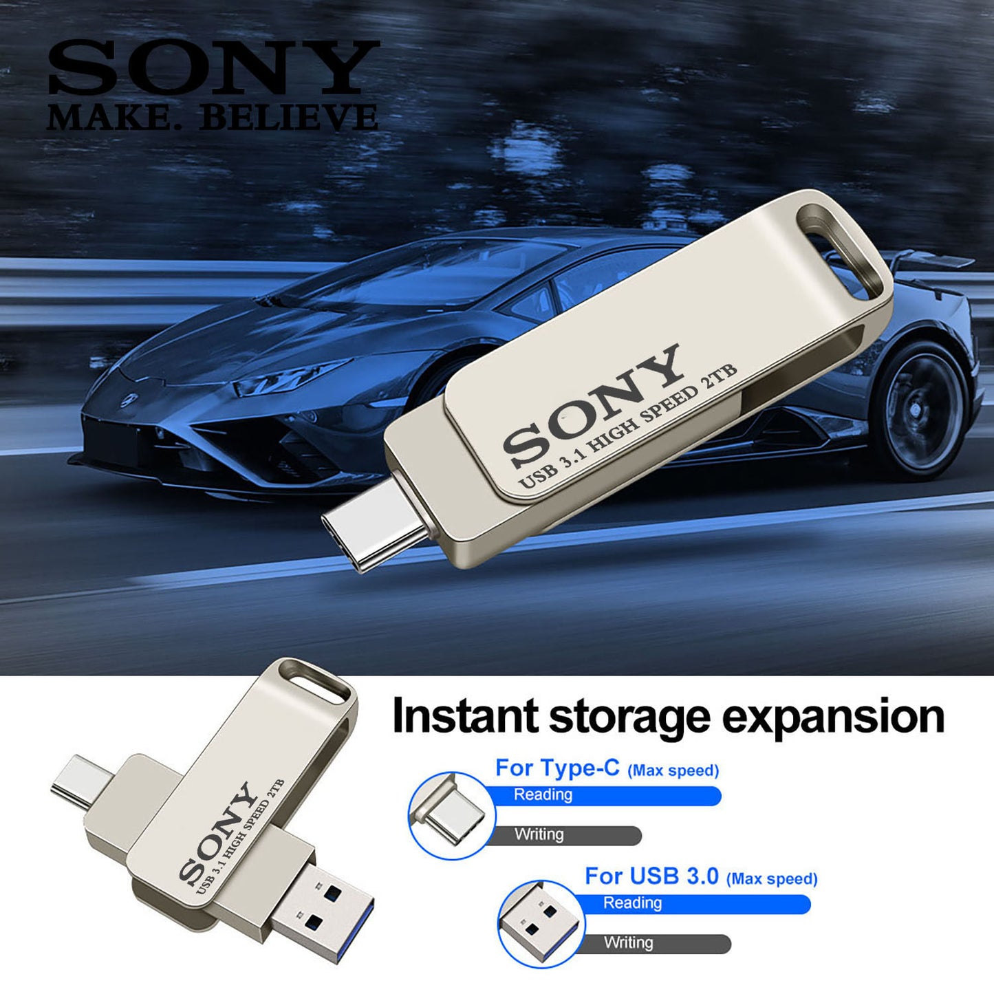 SONY PenDrive 2TB High Speed USB Type C Flash Drive 1TB Metal Pendrive 512GB 256GB Portable Memoria USB Stick For Xiaomi Phone