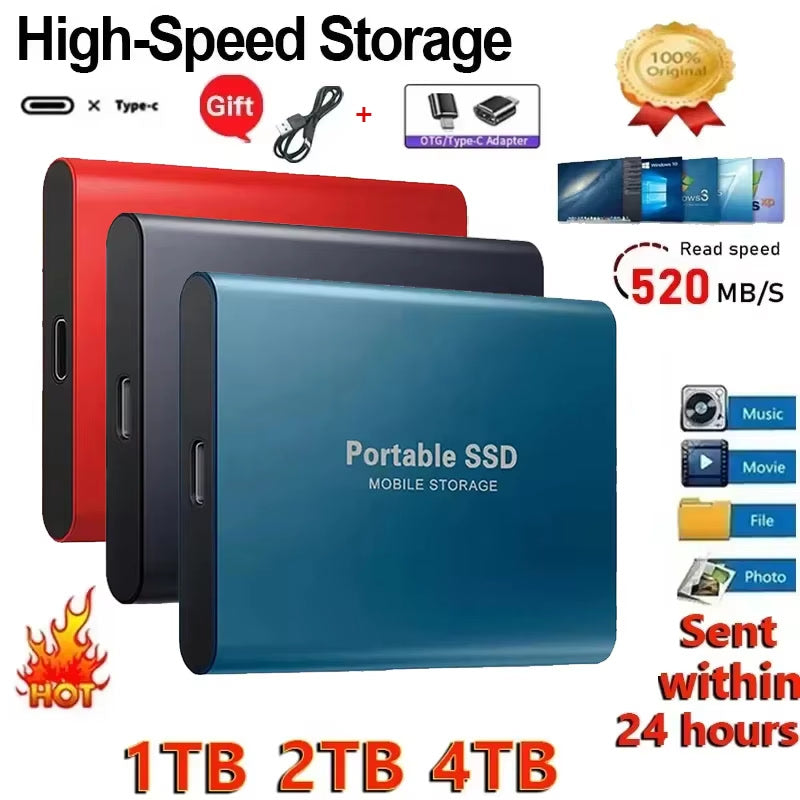 High Speed External Hard Drive 1TB Portable SSD 2TB 4TB Solid State Hard Disk USB 3.1 Type-C Interface Storage Device for Laptop