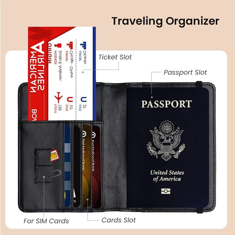 RFID Passport Cover Wallet Holder PU Leather Card Holder Passport Case Travel Essentials for Women Men Family Vacation