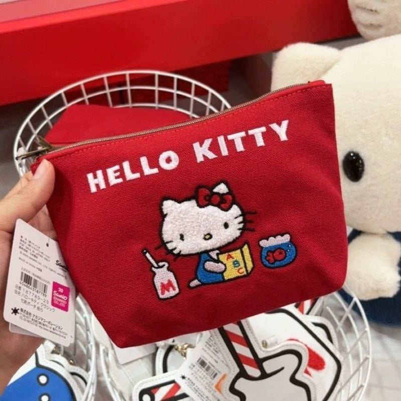 Kawaii Fashion Red Hello Kitty Women Large Capacity Makeup Bag Cute Girls Travel Storage Bag Zero Wallet Gifts