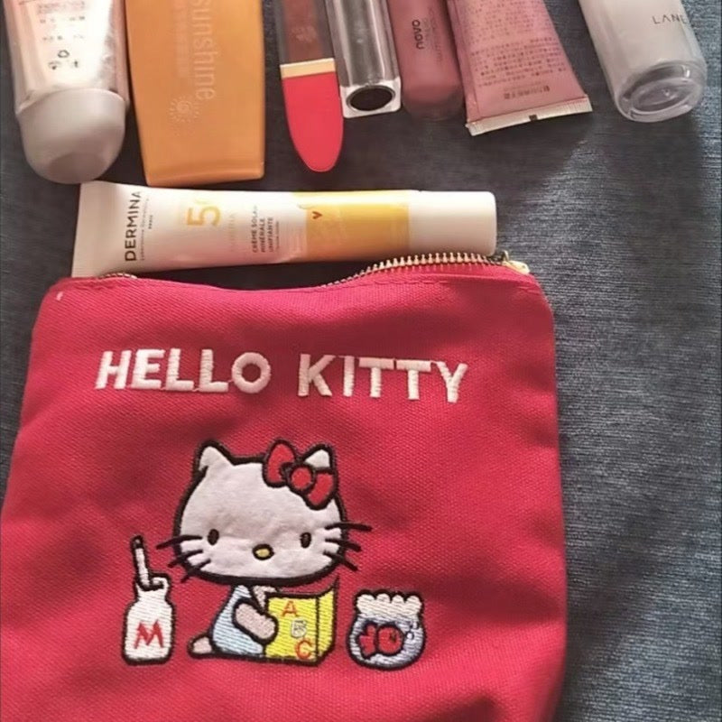 Kawaii Fashion Red Hello Kitty Women Large Capacity Makeup Bag Cute Girls Travel Storage Bag Zero Wallet Gifts