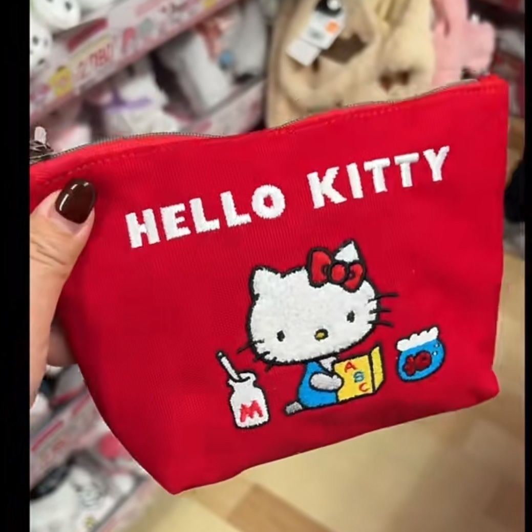 Kawaii Fashion Red Hello Kitty Women Large Capacity Makeup Bag Cute Girls Travel Storage Bag Zero Wallet Gifts