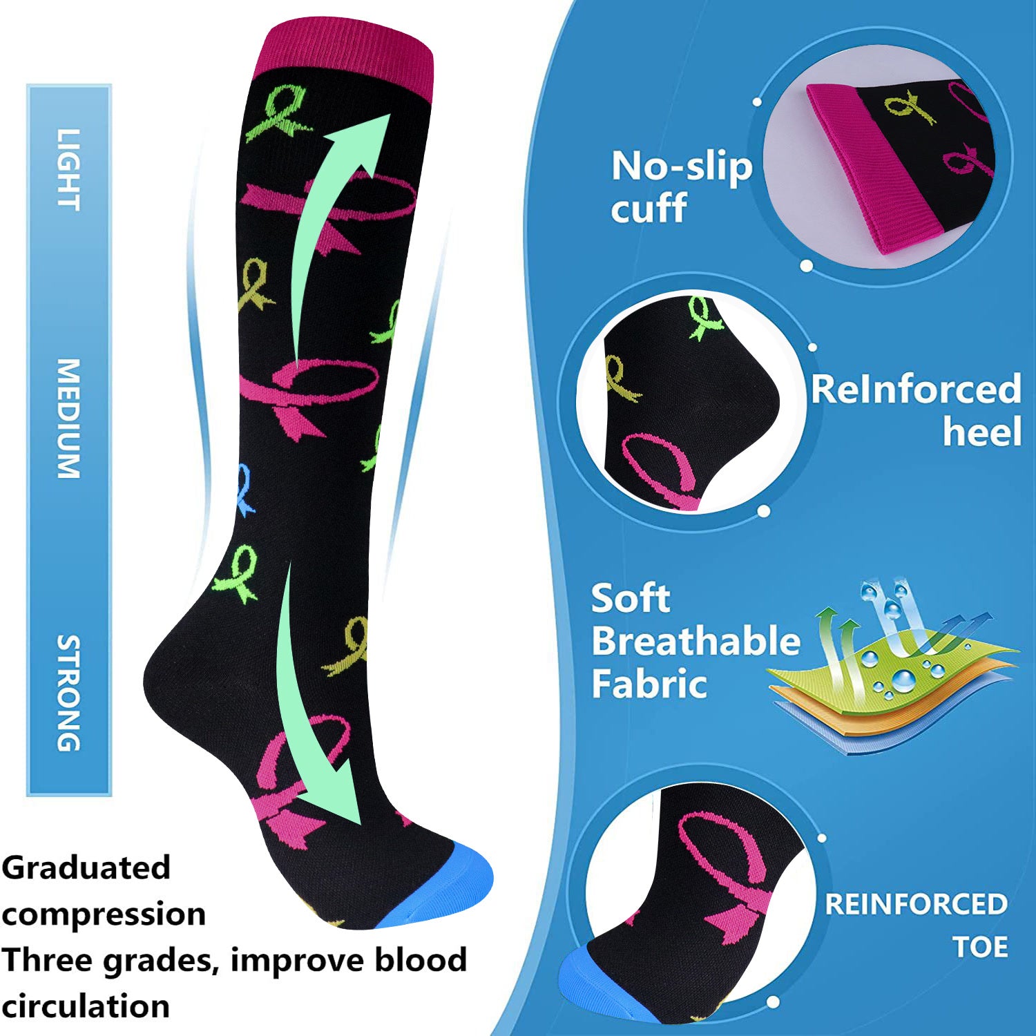 Compression Socks Women Men Knee Stocking 20-30mmHg Edema Diabetes Varicose Veins Nurse Compression Running Cycling Travel Socks