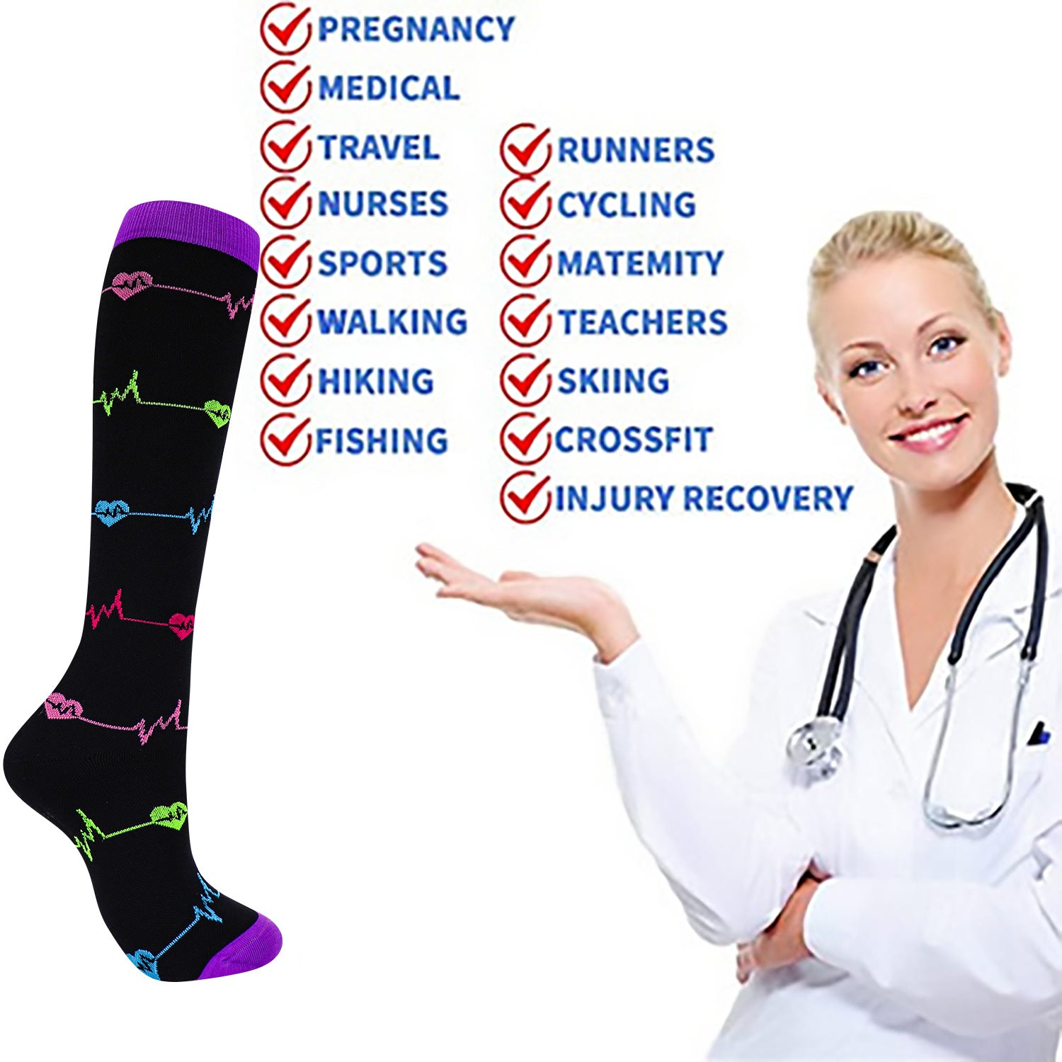 Compression Socks Women Men Knee Stocking 20-30mmHg Edema Diabetes Varicose Veins Nurse Compression Running Cycling Travel Socks