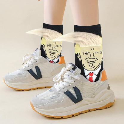 Donald Trump Socks With 3D Fake Hair Men Crew Socks Mens Compression Sock Streetwear Novelty Hip Hop Spoof Funny Trump Socks