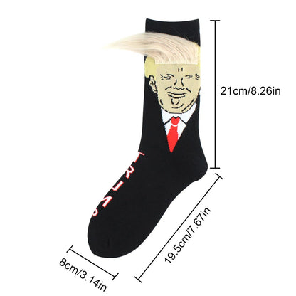 Donald Trump Socks With 3D Fake Hair Men Crew Socks Mens Compression Sock Streetwear Novelty Hip Hop Spoof Funny Trump Socks