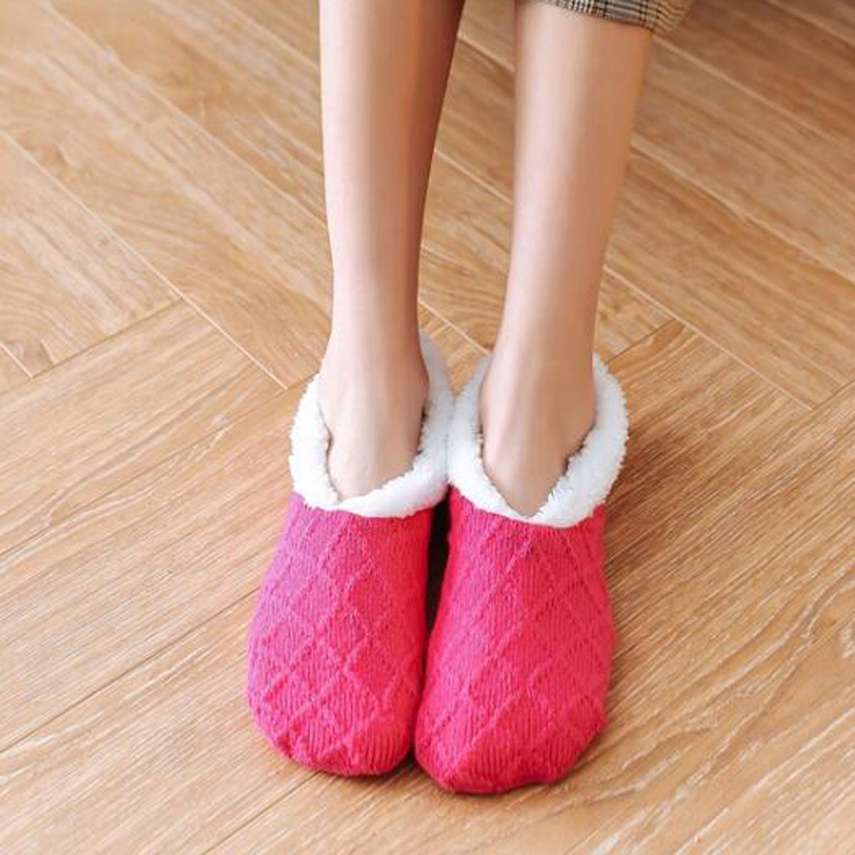 6/5/4/3/2/1Women's Warm Solid Color Floor Socks Non Slip Plush Knitted Coral Fleece Socks No Show Socks