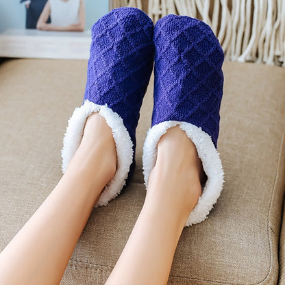 6/5/4/3/2/1Women's Warm Solid Color Floor Socks Non Slip Plush Knitted Coral Fleece Socks No Show Socks