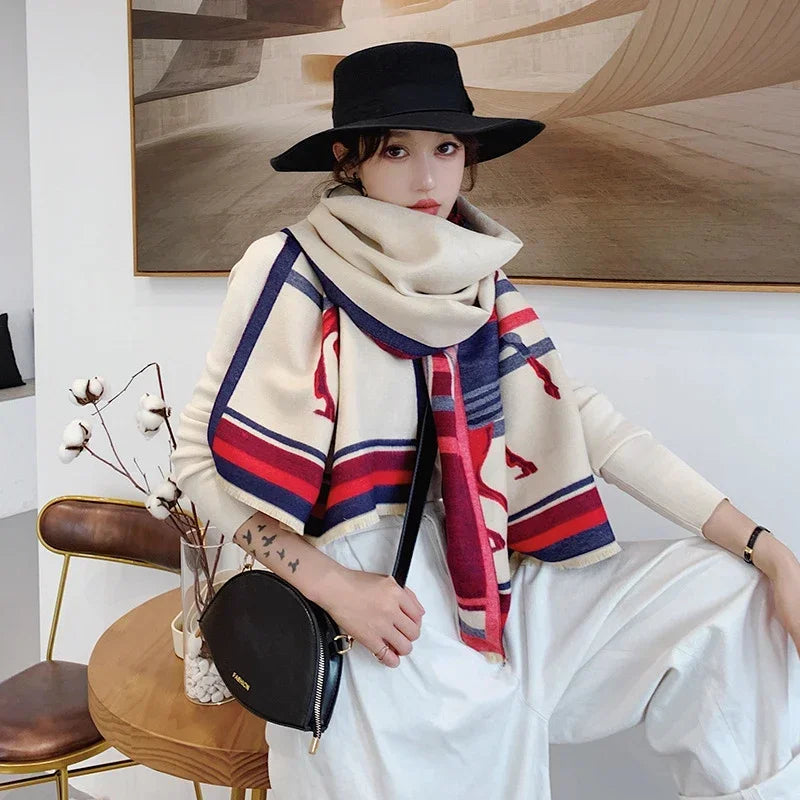 Cashmere Scarf: Luxury Horse Design for Women