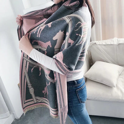 Cashmere Scarf: Luxury Horse Design for Women